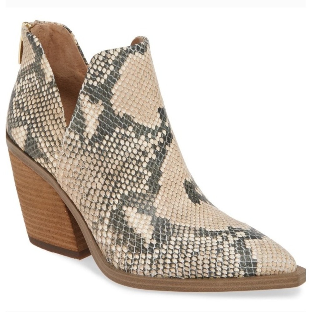 Vince Camuto Gigietta Leather Snakeskin‎ Ankle Boot 7.5 Pointed Toe Block Heel